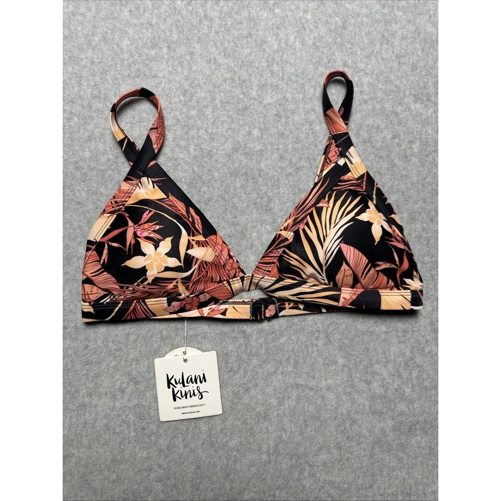 Kulani Kinis Coral Pomango Floral Hawaiian Triangle Padded Bikini Top L NWT NEW